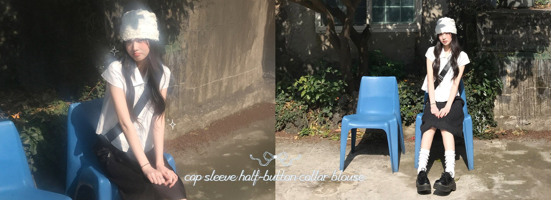 캡소매반버튼카라블라우스