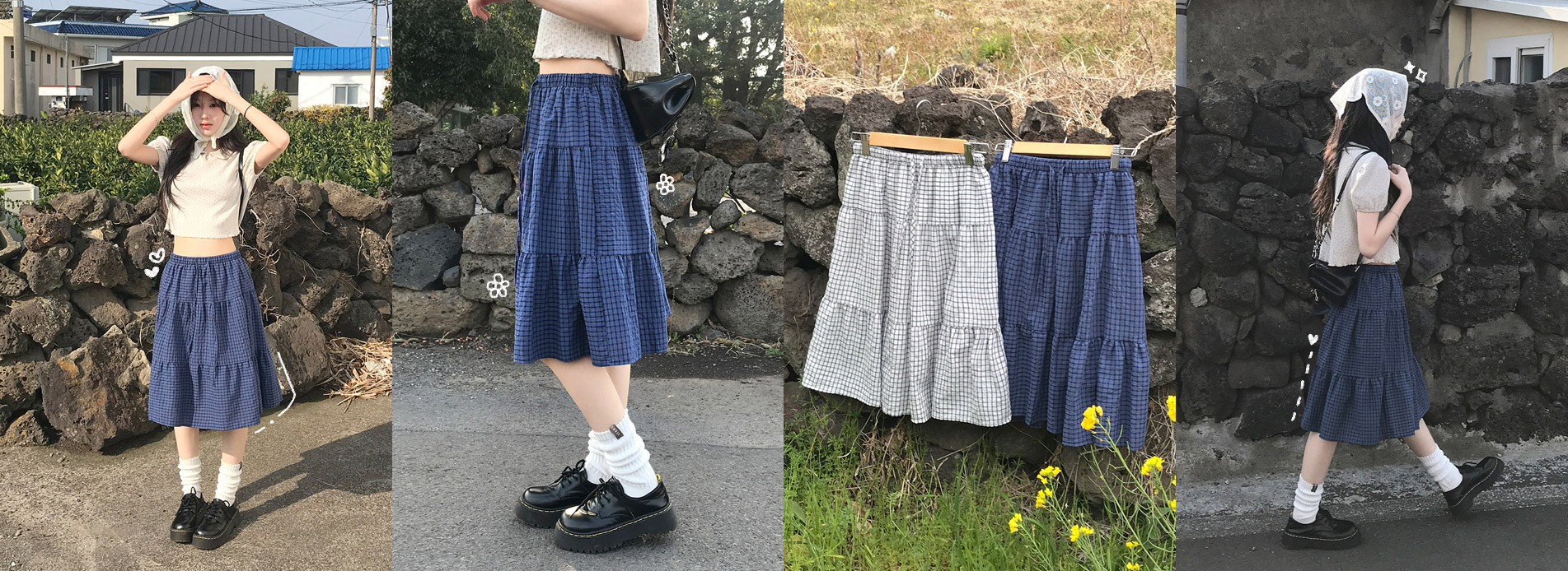 체크밴딩캉캉플레어스커트