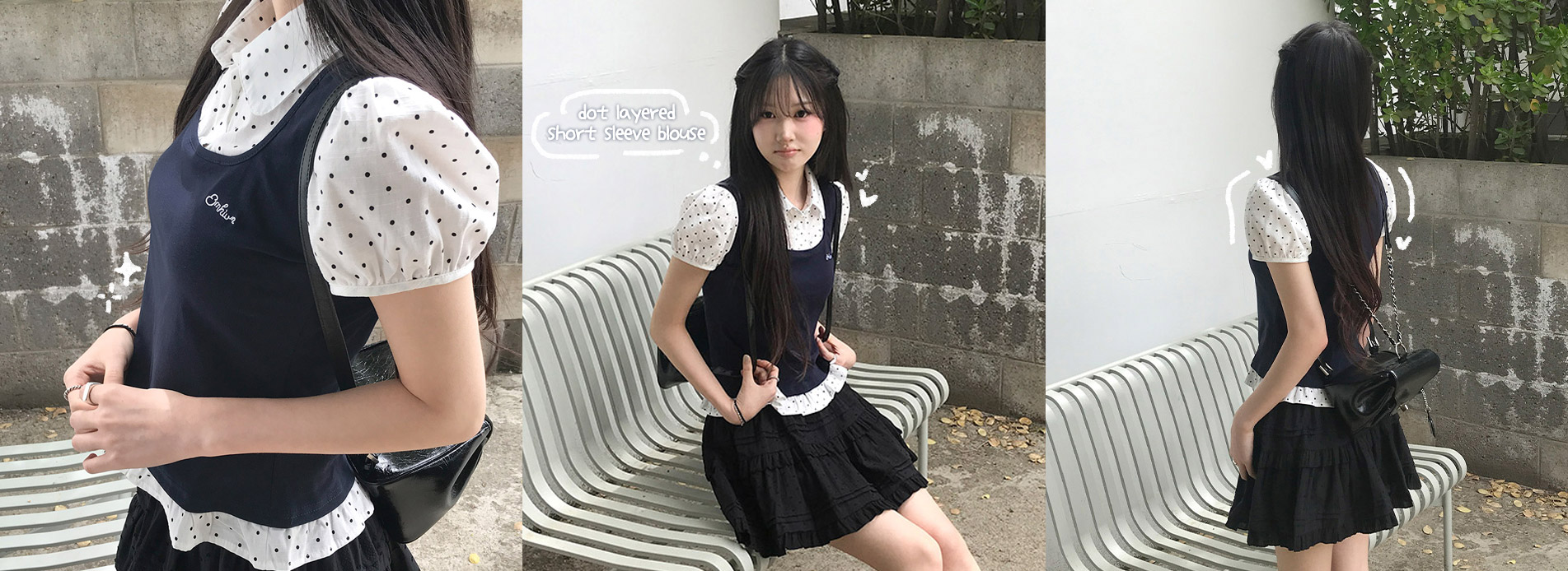 도트레이어드반팔블라우스