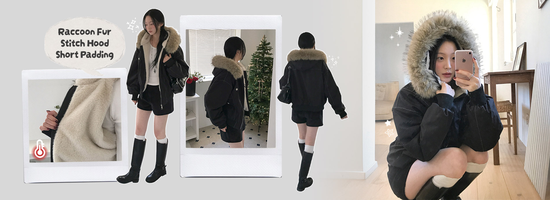 라쿤퍼스티치후드숏패딩