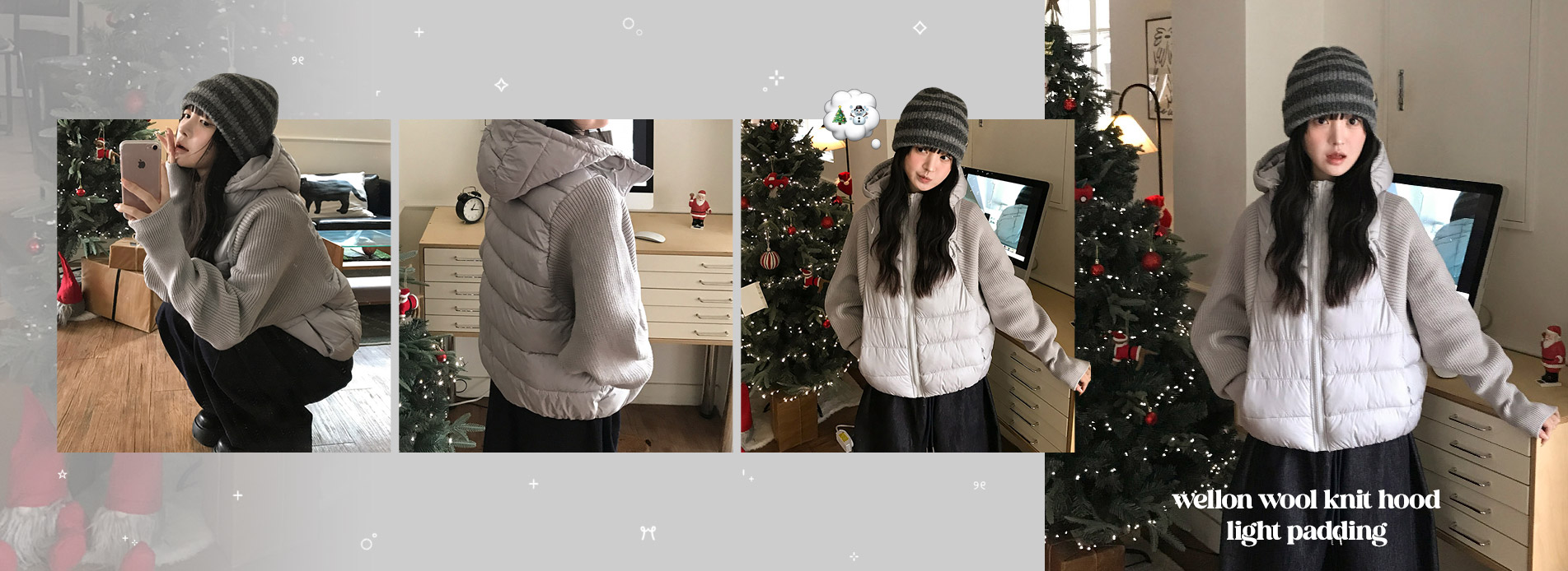 웰론울니트후드경량패딩