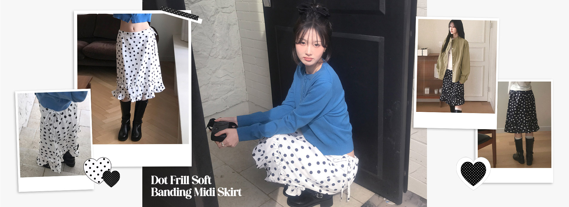 도트프릴여리밴딩미디스커트