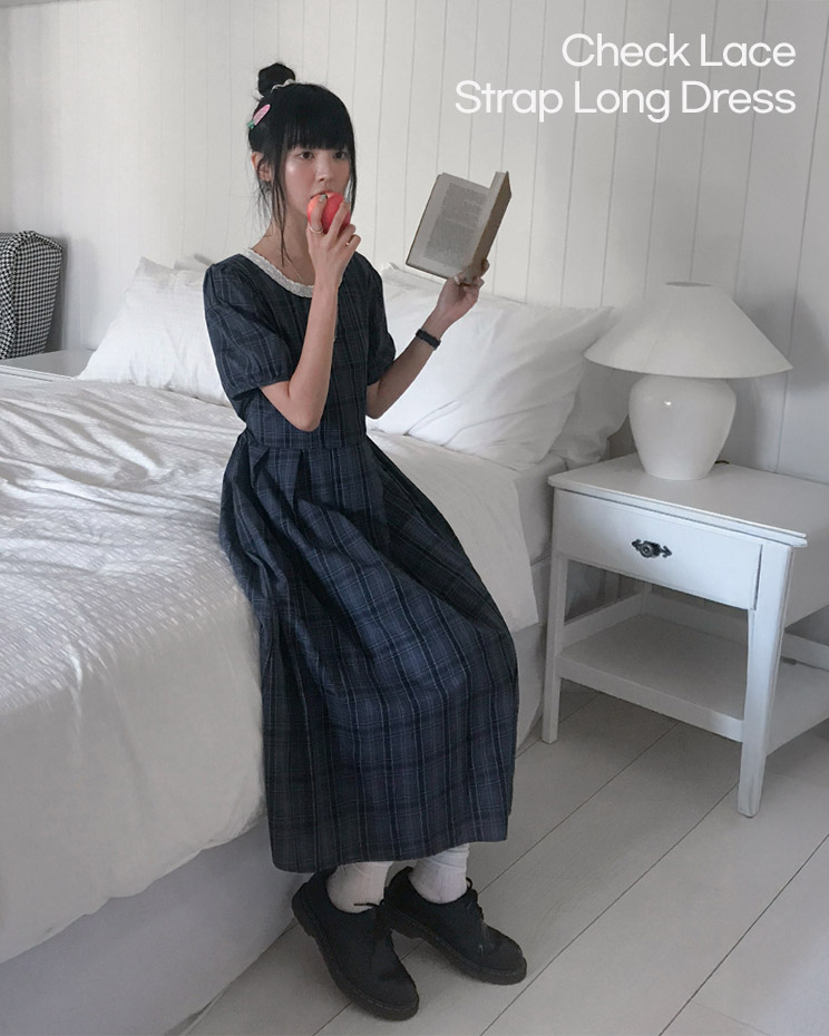 체크레이스스트랩롱원피스