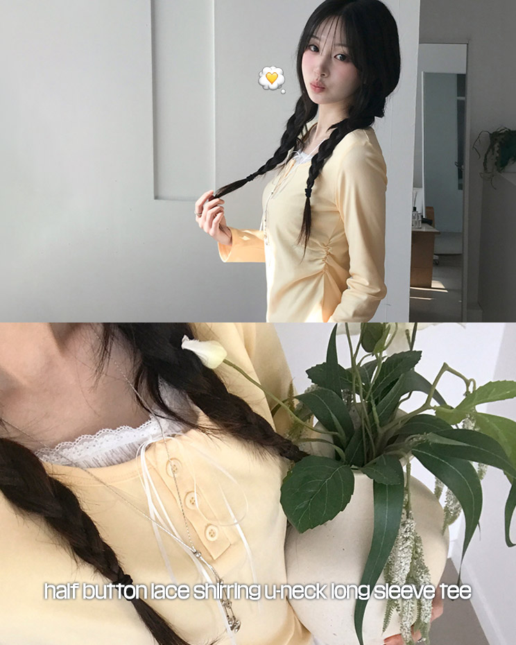 반버튼레이스셔링U넥긴팔티