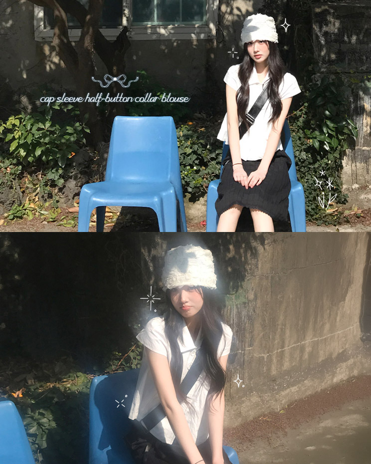 캡소매반버튼카라블라우스