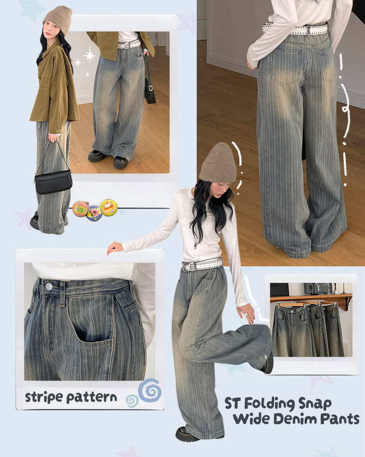 ST폴딩스냅와이드데님팬츠