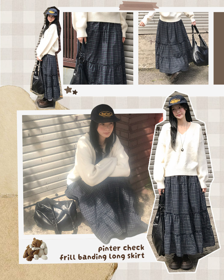 핀터체크프릴밴딩롱스커트