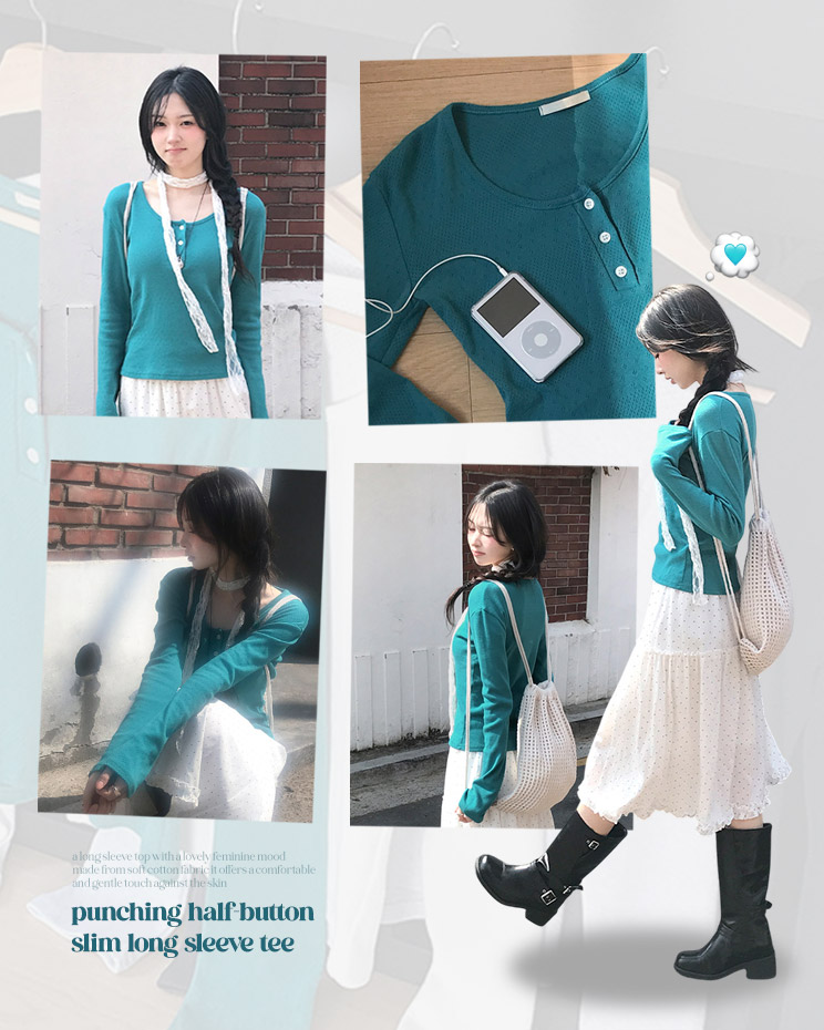 펀칭반버튼랍바슬림긴팔티