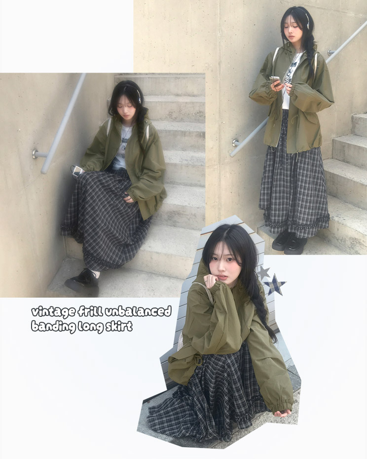 빈티지프릴언발밴딩롱스커트